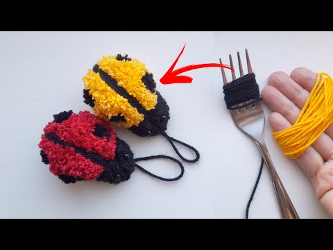 😍🐞🐞 HOW TO MAKE A Ladybug from yarn using FORK - Amazing Craft Idea