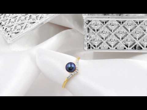 TELEIOS LUXE 18K GOLD 0.07CT DIAMONDS BLACK PEARL ROYAL RING - 6.5 US - TL0000055