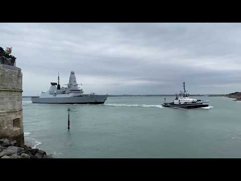 HMS Defender returns to Portsmouth after after 222 days away