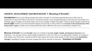 GROWTH, DEVELOPMENT AND MATURATION