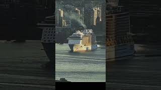 Crowded upper deck treated to an exciting sunset sailaway on Anthem of the Seas