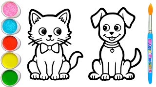 🐈❤️🐕 Gambar Persahabatan Kucing dan Anjing Menggambar, Melukis, Mewarnai untuk Anak, Balita #416