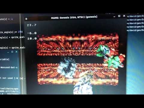 Sprite rotation and scaling demo on Mega Drive