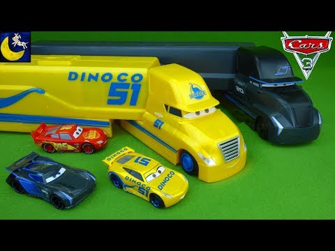 Disney Cars 3 Toys Dinoco Cruz Ramirez Jackson Storm Transforming Semi Hauler Playset McQueen Toys!