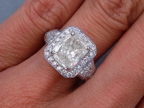 3.01 ctw Radiant Cut J I2 Diamond Engagement Ring - BigDiamondsUSA