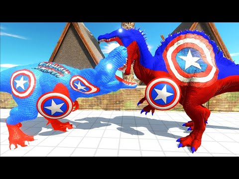 CAPTAIN AMERICA T-REX vs SPINOSAURUS CAPTAIN AMERICA DEATH RUN - Animal Revolt Battle Simulator