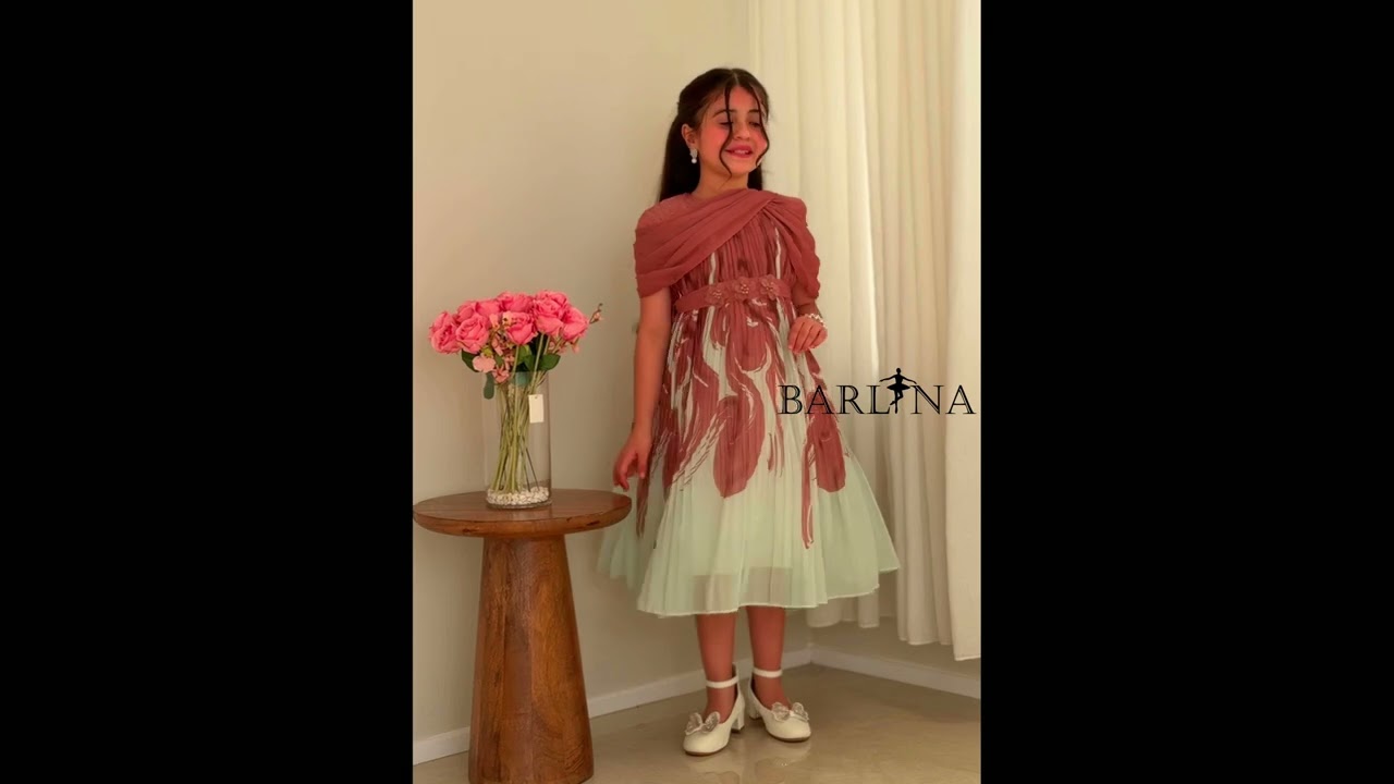Stylish girls' dress with brown patterns - Tiffany - 6 years