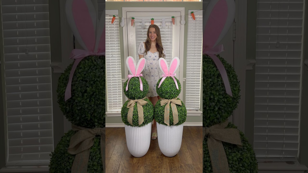 DIY BUNNY TOPIARY 🐰🎀 Love this Easter DIY decor! #bunnydecor #easterdiy #easterdiy #topiary