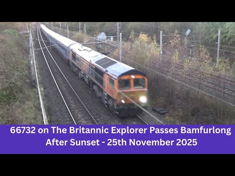 66732 on The Britannic Explorer Passes Bamfurlong After Sunset - 25th November 2025