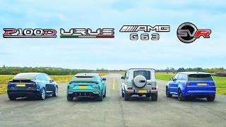 Lamborghini Urus v Tesla Model X v Mercedes-AMG G63 v Range Rover Sport SVR - DRAG &amp; ROLLING RACE