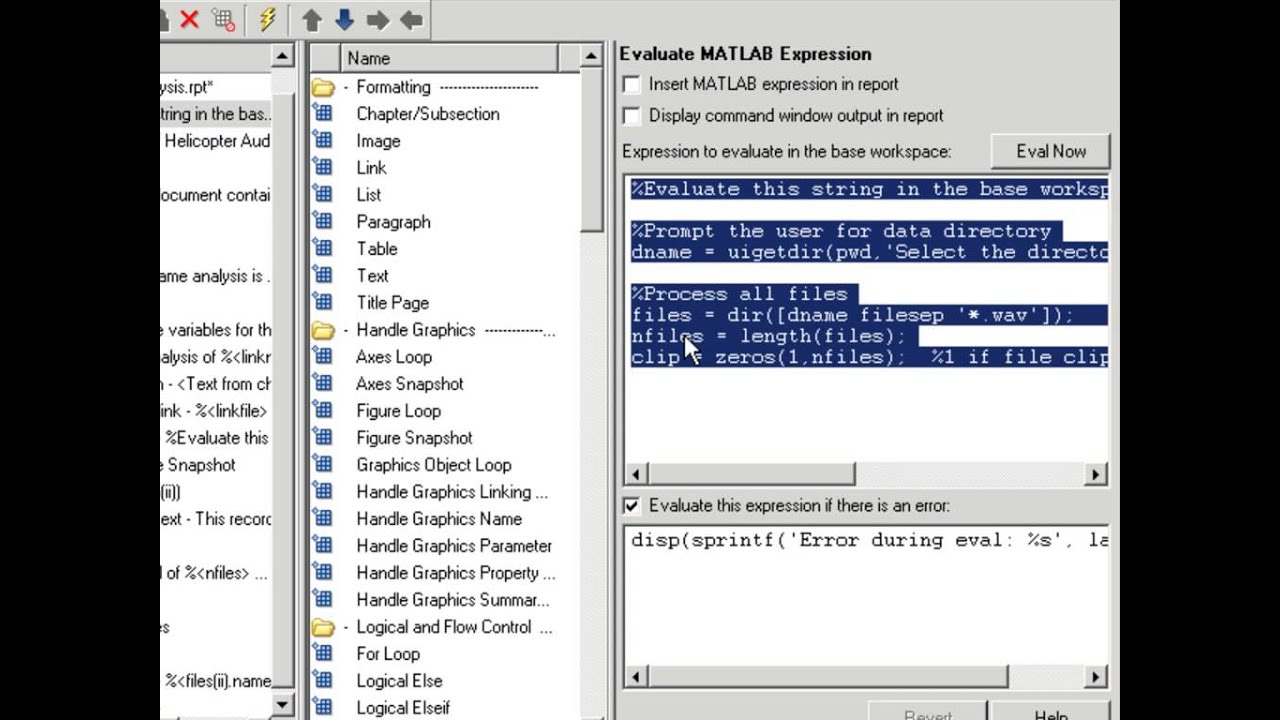 Adding MATLAB Report Components