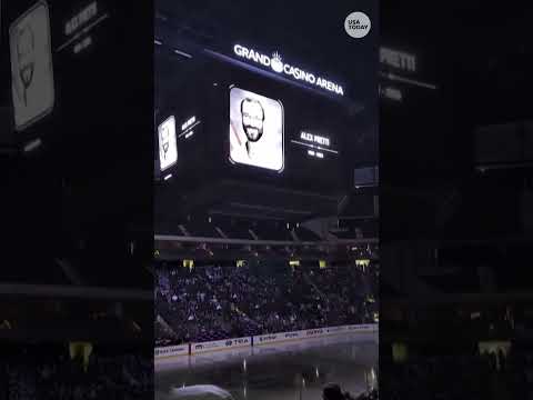 Hockey fans shout 'Go home ICE' during Minnesota tribute for Alex Pretti