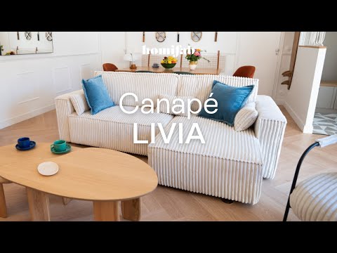 LIVIA – Canapé d’angle convertible 4 places avec coffre en velours côtelé | Homifab