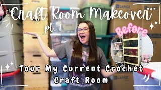CROCHET CRAFT ROOM MAKEOVER PT1 🌸 TOUR MY CURRENT CRAFT ROOM 🧶 PLANS FOR OUR NEW SPACE ✨