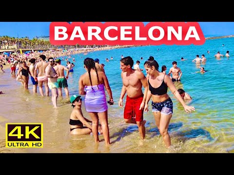 Barcelona Spain, Beach Walking tour, Barceloneta Beach 2022