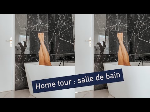 Visite salle de bain rénovée : marbre blanc marbre noir baignoire ilot