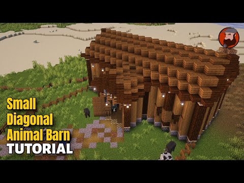 Building a Diagonal Animal Barn with Storage - An Easy Block-by-Block Minecraft Tutorial
