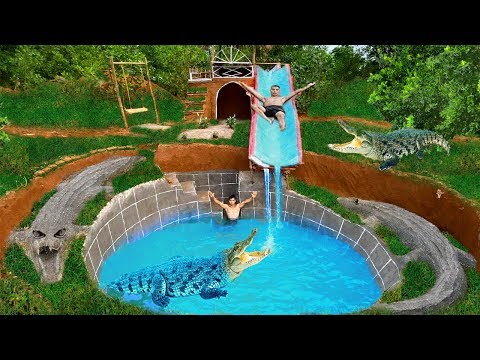 Primitive Survival 4K Video - How To Build Amazing Crocodile House & Swimming Pool Underground House