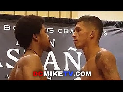 GARY ANTUANNE RUSSELL WEIGHS IN AND FACEOFF WITH JUAN HUERTAS