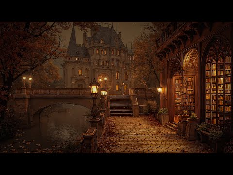 Dark Autumn Bookshop Beside the Castle | Cozy Study & Reading Ambiance | Dark Academia Soundscape