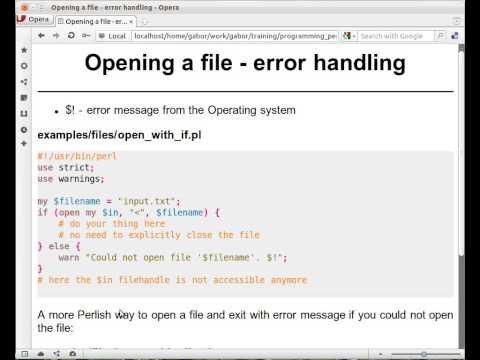 Beginner Perl Maven tutorial: 3.4 - Open file with error handling