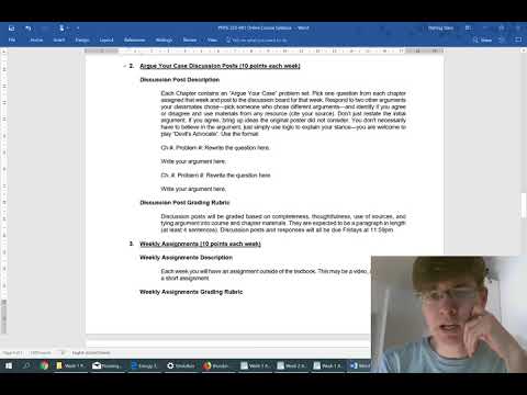 PHYS 222 Thermodynamics and Renewable Energy - Syllabus and Introduction Video
