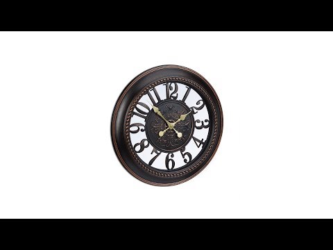 Horloge murale XL vintage Marron - Doré - Matière plastique - 56 x 56 x 6 cm