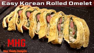 Easy Korean Style Rolled Omelet with Sausage, Poblano Peppers Onions and Cheese