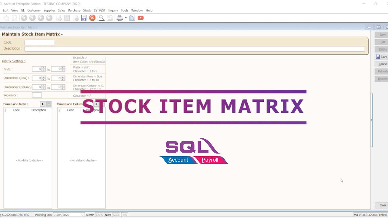 Stock Item Matrix - SQL Accounting Software