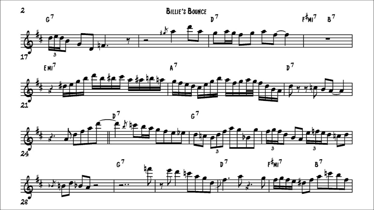 Charlie Parker Billie's Bounce Solo Transcription