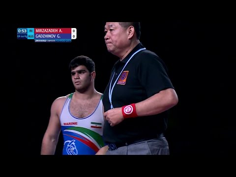 BRONZE GR - 120 kg: A. MIRZAZADEH (IRI) df. G. GADZHINOV (RUS) by VSU, 8-0
