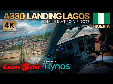 Airbus A330 Stunning LANDING LAGOS Nigeria 🇳🇬  | 4k Cockpit View | Hajj 2023