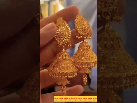 beautiful gold Jhumka Designs//gold earrings design//gold jewellery 😍