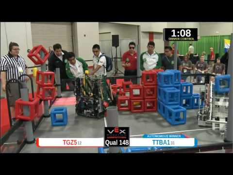 2015 VEXU Q148 - TGZ5 vs TTBA1 - 52 to 57-Division Div-VEX U-VEX Worlds 2015