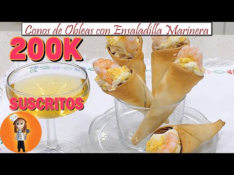 Conos de Obleas con Ensaladilla Marinera Especial 200.000 suscritos | Receta de Cocina en Familia