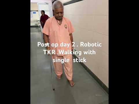 Post robotic TKR day 2 ! Walking with single stick !! Speedy recovery