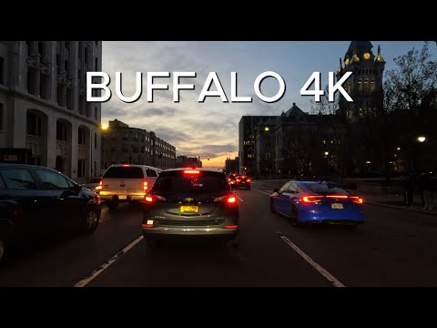 Driving Downtown - Sunset Drive - Buffalo New York - USA 4K