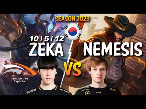 HLE Zeka vs Nemesis - Zeka YONE vs Nemesis TWISTED FATE Mid - Patch 13.23 KR Ranked