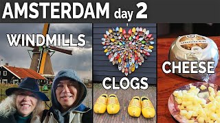 NETHERLANDS - Amsterdam - Zaanse Schans Windmills, Clogs, Cheese. Walking Tours and Travel Vlog