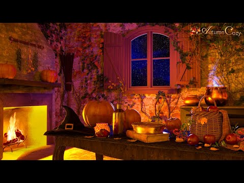 AUTUMN WITCH'S KITCHEN AMBIENCE: Heavy Rain Sounds, Fireplace Sounds and Bubbling Cauldron