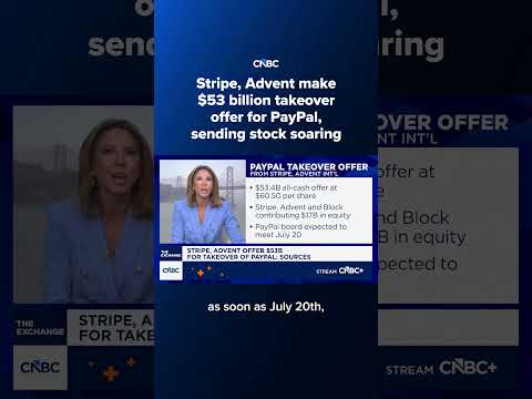 Stripe, Advent make $53 billion takeover offer for PayPal, sending stock soaring