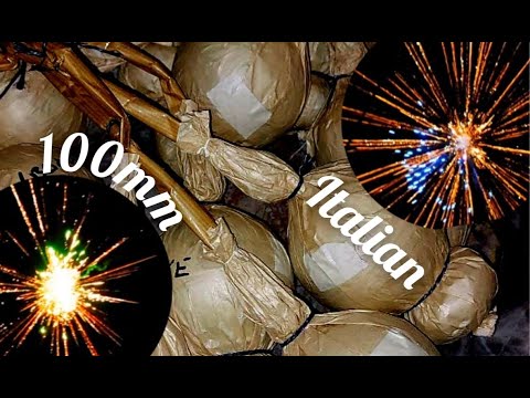 100mm sfere salice oro tit.centro verde e blu. 4"inch/italian fireworks shells.kugelbombe.vuurwerk