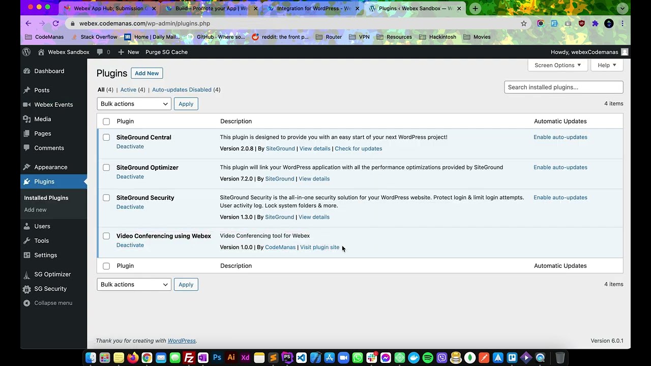 Webex WordPress Integration flow