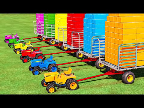 MINI TRACTOR OF COLORS! John DEERE Tractors & AUTO Loader Trailers! SILAGE BALING, LOAD!