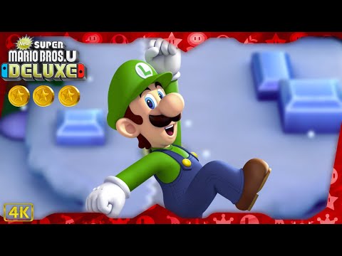 New Super Mario Bros. U Deluxe ⁴ᴷ World 4: Frosted Glacier 100% (All Star Coins) Luigi gameplay