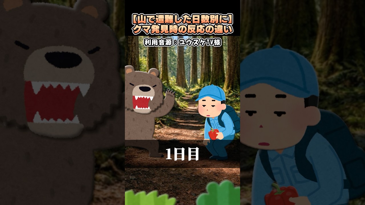 ㊗️100万再生🎉ユウスケTVさんの「【山で遭難した日数別】熊登場時の反応の違い」をいらすとやで再現してみた！#shorts