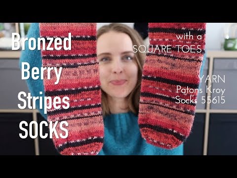 Bronzed Berry Stripes SOCKS with a Square Toe | hand knitted socks
