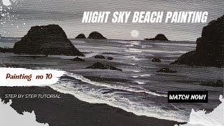 Night Sky Beach Painting | Step-by-Step Tutorials | Acrylic Painting | Art by Sabah Zaid