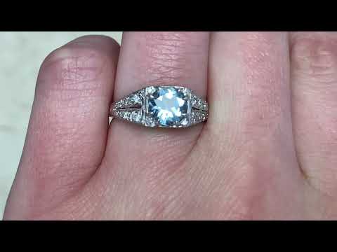 0.85ct Center Round-Cut Natural Aquamarine Antique Art Deco Era Ring - Long Valley Ring - Hand Video