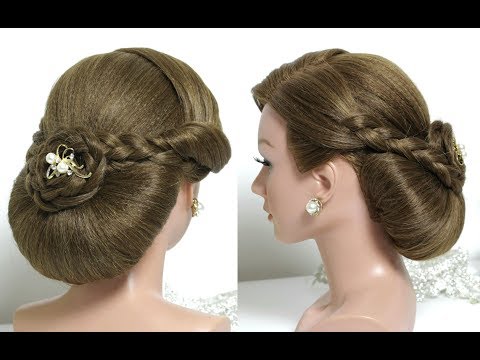 Bridal hairstyle for long hair tutorial. Wedding updo with braids